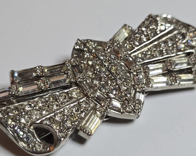 Vintage Crystal Duet Sweater Clip Brooch 1950s