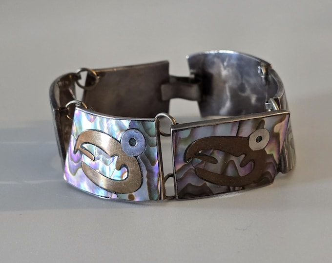 Vintage Sterling Silver Mexico and Abalone Bracelet