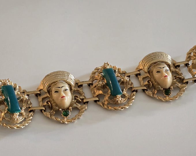 Five Panel Asian Princess Bracelet with Earrings Unsigned Mack Henfield & Sons