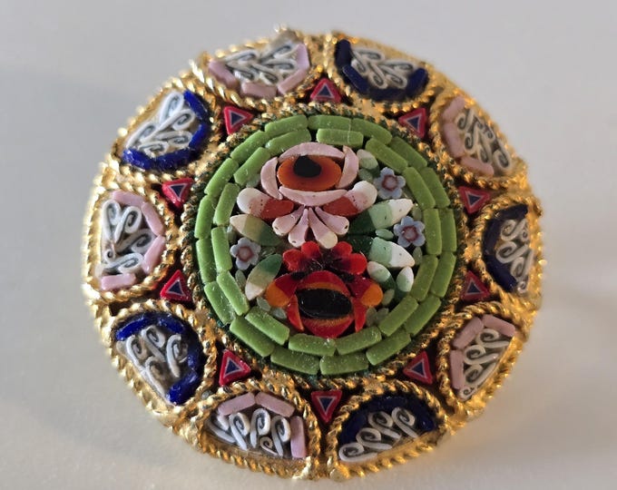 Vintage Italy Micro Mosaic Brooch 1950s