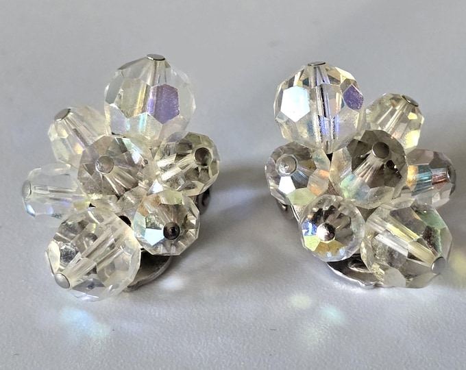 C1960 Signed Sherman Aurora Borealis Crystal Earrings