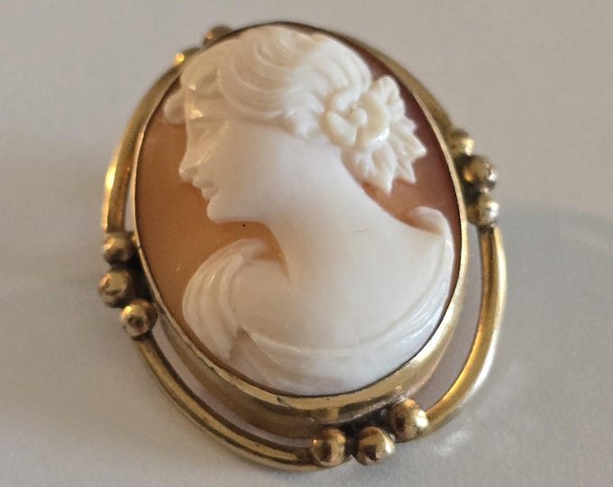 Vintage Hand Carved Gold Filled Cameo Brooch Pendant