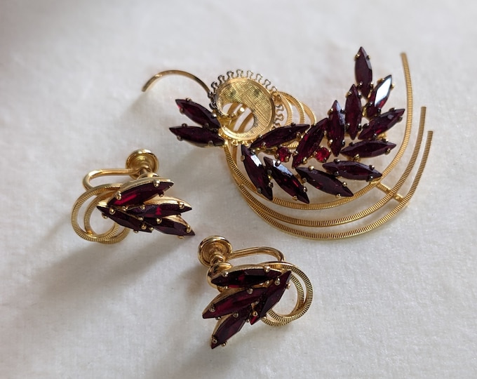 Vintage EMBY 12k Gold Filled Crystal Brooch & Earring Set.