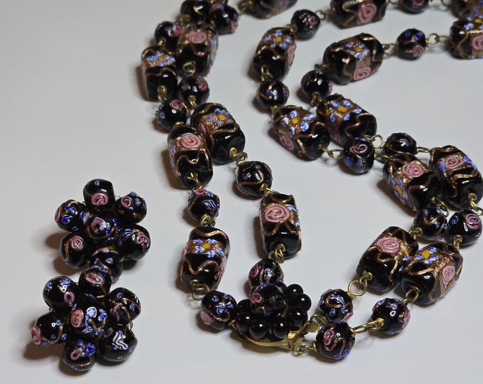 Vintage Venitian Murano Glass Bead Double Strand Demi Parure