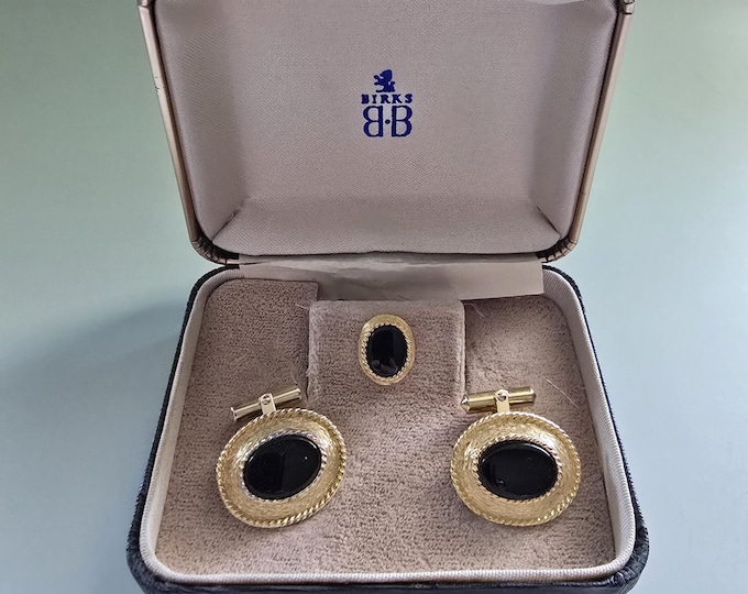 Christian Dior Gold Plate and Onyx Cuff Link Set