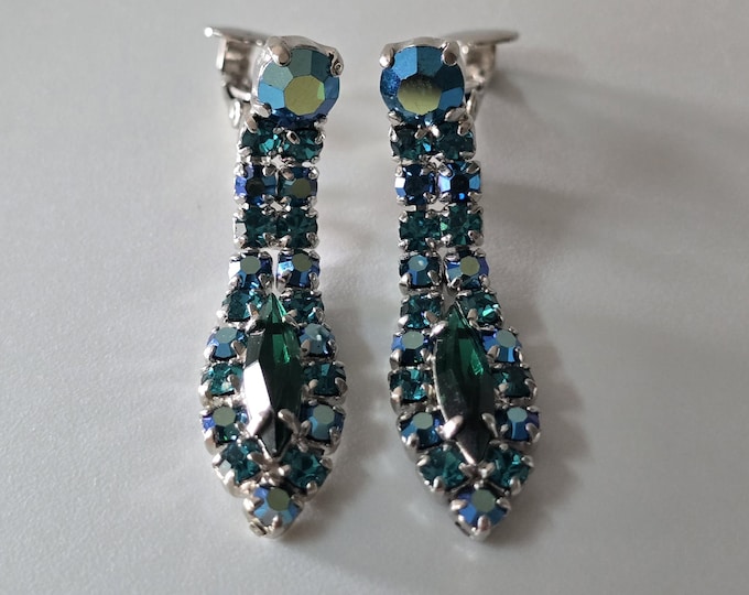 SHERMAN Crystal Drop Earrings Blue Green