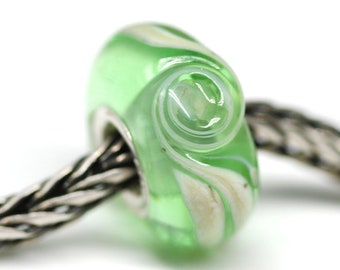 Light green European bracelet bead Murano glass charm Large hole artisan lampwork glass bead SRA