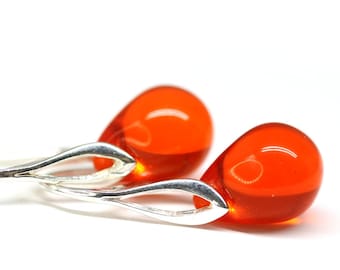 Red orange earrings Orange glass earrings Orange earrings dangle