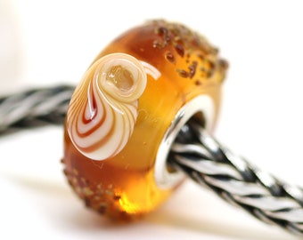 European bracelet bead with shells, Seashell beach jewelry, Handmade lampwork glass Large hole bead