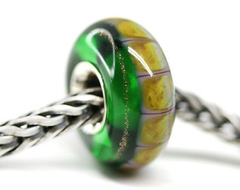 Emerald green charm beads, Big hole handmade lampwork glass bead for European bracelet