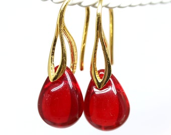 Red earrings gold teardrop jewelry for women