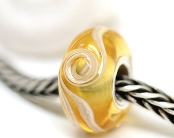 Yellow large hole bead Murano glass European bracelet charm Light Topaz big hole lampwork glass bead