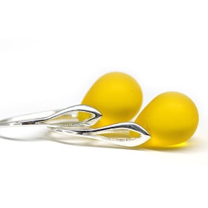 Bright yellow earrings Yellow teardrop earrings Sea glass earrings sterling silver image 2
