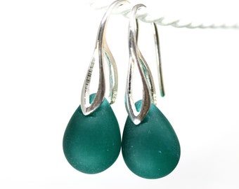 Dark teal earrings Dark green earrings Green teardrop earrings