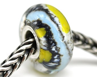 Blue yellow European style bracelet charm Murano glass Large hole bead