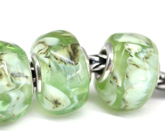 Antique green Murano glass charm organic shape European style bracelet Large hole bead