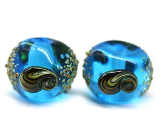 Lampwork Glass Beads: Aqua Blue Seashells, Earring Making Set