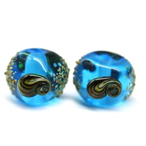 Contas de vidro Lampwork: conchas azuis-água, conjunto para fazer brincos