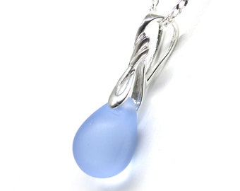 Light blue necklace for her pendant jewelry Pale blue jewelry Seaglass necklace sterling silver