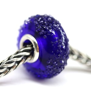 Muranos charm Cobalt blue European style bracelet bead Large hole sugar lampwork bead SRA