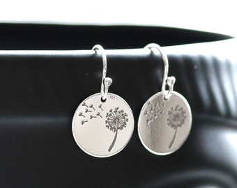 Silver dandelion earrings, make a wish jewelry, gift for mom