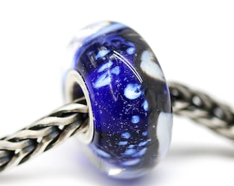 Dark blue European bracelet charm Cobalt blue large hole Murano glass lampwork bead