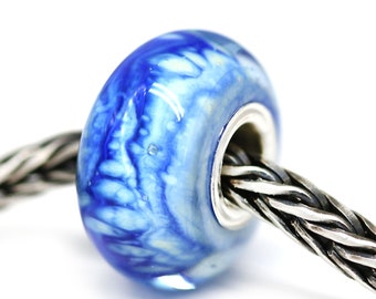 Bright blue Murano bead European style bracelet charm Handmade lampwork large hole bead SRA