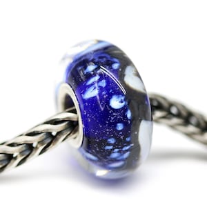 Dark blue European bracelet charm Cobalt blue large hole Murano glass lampwork bead