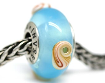 Opal blue European bracelet bead with sea shells European style charm Large hole silver lined bead