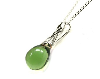 Olive green necklace pendant, Olivine jewelry