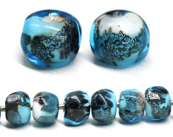 Aqua blue lampwork beads pairs Organic round handmade glass beads earring making 2pc