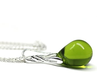 Olive green necklace Olive green pendant Olivine necklace Olivine jewelry
