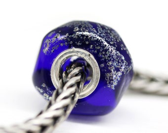 Mörk koboltfärgad lampwork-glasberlockpärla: Europeiskt armband i sterlingsilver