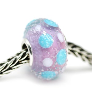 Pink blue Murano glass charm polka dot European style bracelet bead, Artisan lampwork large hole bead