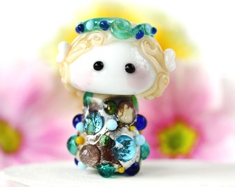 Fantasy elf prince lampwork bead small elven figurine in crown glass handmade SRA