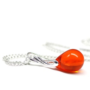 Orange glass necklace Sterling silver Orange pendant small