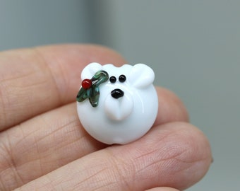 1pc Polar bear Christmas glass bead Lampwork white bear pendant