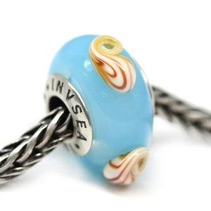 Opal blue European bracelet bead with shells European style charm Seashells Large hole silver core bead