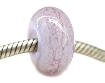 Pale purple European style bracelet charm lilac Murano glass lampwork large hole bead