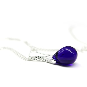 Cobalt blue pendant Blue drop necklace Blue teardrop necklace sterling silver