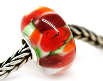 Fleur rouge Muranos charme de style européen bracelet perle floral charme européen