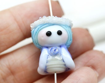 Winter pixie elf fantasy figurine glass bead Handmade lampwork pendant fairy