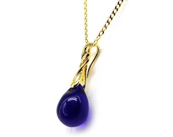 Cobalt blue necklace Dark blue tear drop pendant