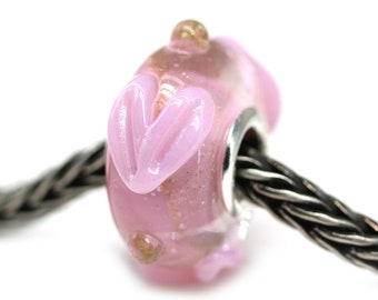 Pink heart Muranos charm artisan lampwork big hole bead European style bracelet system interchangeable