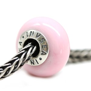Pink bracelet charm bead, silver lined Murano glass European style handmade lampwork big hole bead
