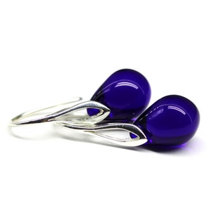 Dark blue earrings Sterling silver Cobalt Blue drop classic teardrop dangle image 1