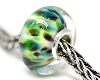 European bracelet large hole bead Green yellow lampwork Murano glass charm