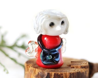 Postman pixie elf with bag fantasy figurine glass bead Handmade lampwork pendant fairy