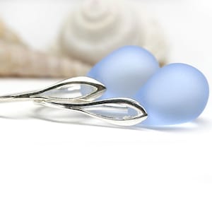 Light blue Sea glass earrings sterling silver Briolette jewelry