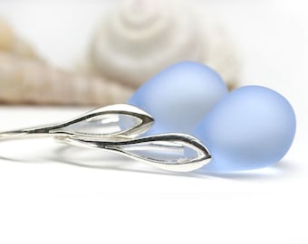 Light blue earrings Sea glass earrings sterling silver Briolette earrings